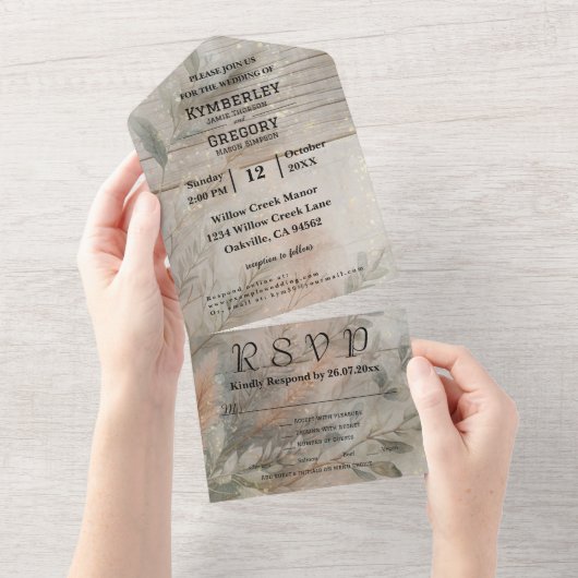 Zacht Abstract neutraal botanisch minimalistisch All In One Uitnodiging (Afscheurbaar)