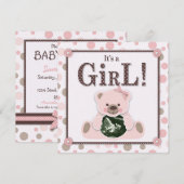 Zacht als Teddy Bear Girl Invitation Square Kaart (Voorkant / Achterkant)