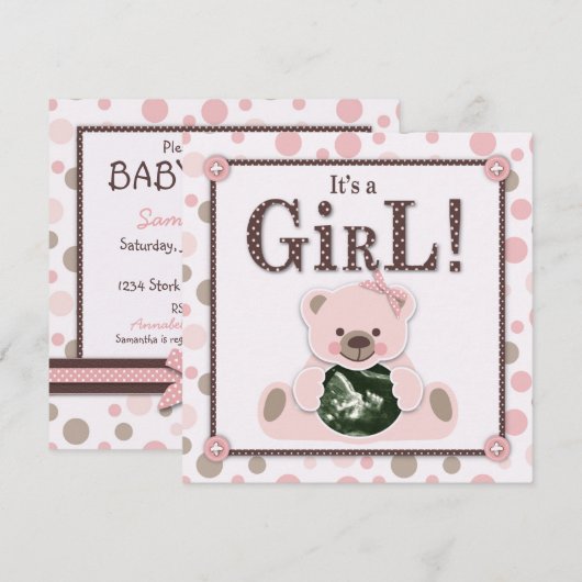 Zacht als Teddy Bear Girl Invitation Square Kaart (Voorkant / Achterkant)