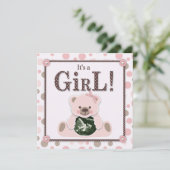 Zacht als Teddy Bear Girl Invitation Square Kaart (Staand voorkant)