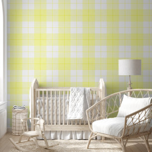 Zacht Baby geel en wit plaid patroon Behang