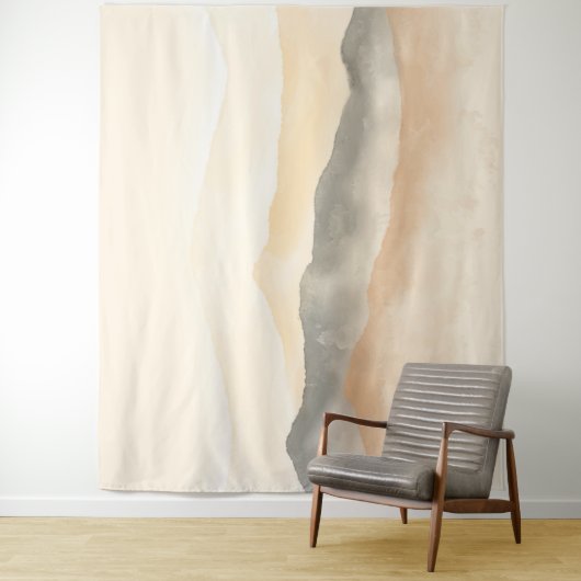 Zacht Beige en Grijze Waterverf Berglandschap Wandkleed (In situ)