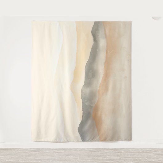 Zacht Beige en Grijze Waterverf Berglandschap Wandkleed (Voorkant)