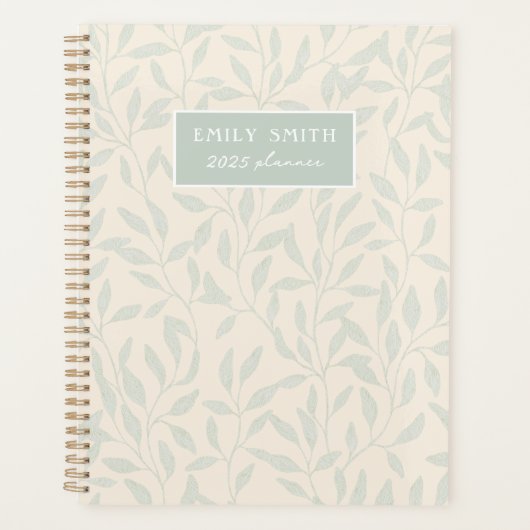 Zacht Beige en Sage Foliage Aangepaste Naam Planner (Voorkant)