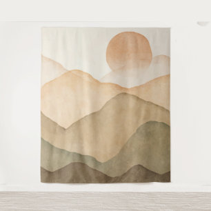 Zacht Beige Waterverf Bergen Landschap Tapestry Wandkleed