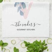 ZACHT BLAUW BLAUW WIT BLOEMALFABETTEN LETTER V THEEDOEK (Gevouwen)