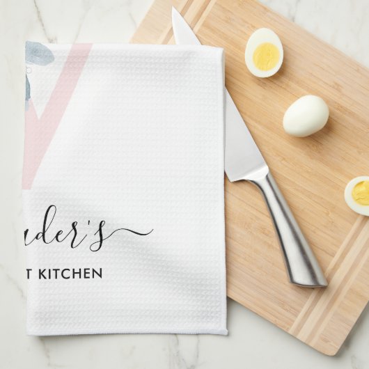 ZACHT BLAUW BLAUW WIT BLOEMALFABETTEN LETTER V THEEDOEK (Quarter Fold)