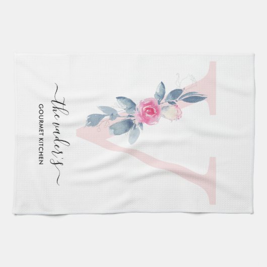 ZACHT BLAUW BLAUW WIT BLOEMALFABETTEN LETTER V THEEDOEK (Horizontaal)