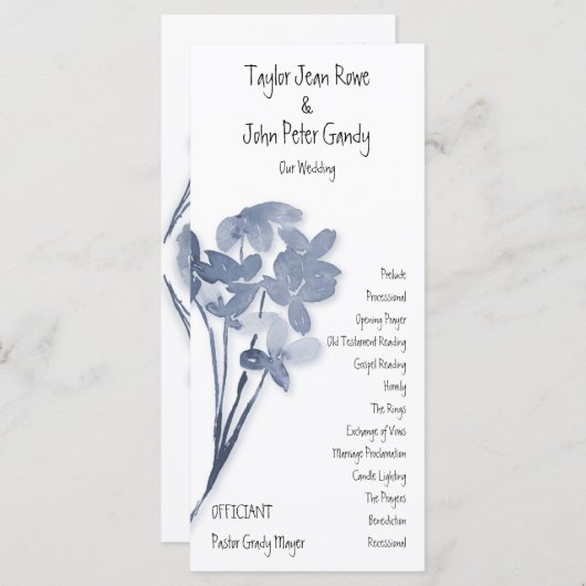 Zacht Blauw Bloem Trouwprogramma Programmakaart (Voorkant / Achterkant)