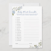 Zacht Blauw Bloemen Baby Woord Scramble Kaart (Voorkant)