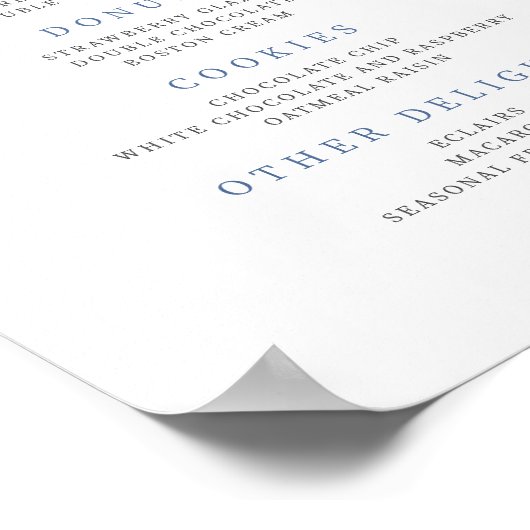 Zacht blauw Bloemen Dessert Bar Poster (Hoek)