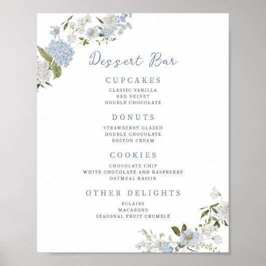 Zacht blauw Bloemen Dessert Bar Poster (Voorkant)