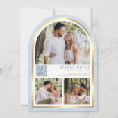 Zacht Blauw Bloemen Gouden Boog Vlinderbruiloft Kaart (Achterkant)