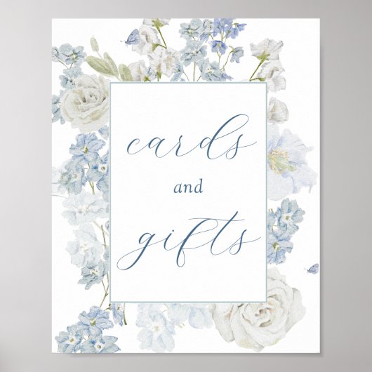 Zacht Blauw Bloemen Kaarten en Geschenken Teken Poster (Voorkant)