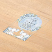 Zacht Blauw Bloemen Leuke Olifanten Twins Baby sho Acryl Uitnodigingen (Laagn)