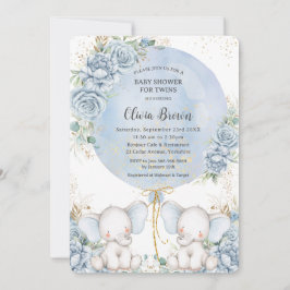 Zacht Blauw Bloemen Leuke Olifanten Twins Baby sho Kaart