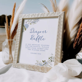 Zacht blauw Bloemen Luier Raffle Poster