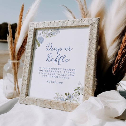 Zacht blauw Bloemen Luier Raffle Poster