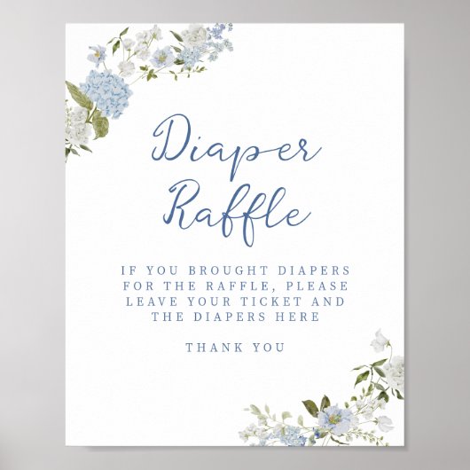 Zacht blauw Bloemen Luier Raffle Poster (Voorkant)