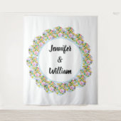 Zacht Blauw Bloemen Romantisch Bruiloft Achtergron Wandkleed (Voorkant)