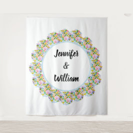 Zacht Blauw Bloemen Romantisch Bruiloft Achtergron Wandkleed