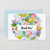 Zacht Blauw Bloemen Romantisch Bruiloft Dank u Bedankkaart (Voorkant / Achterkant)