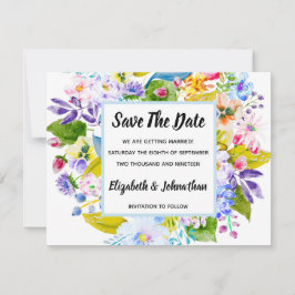 Zacht Blauw Bloemen Romantisch Save The Date Kaart