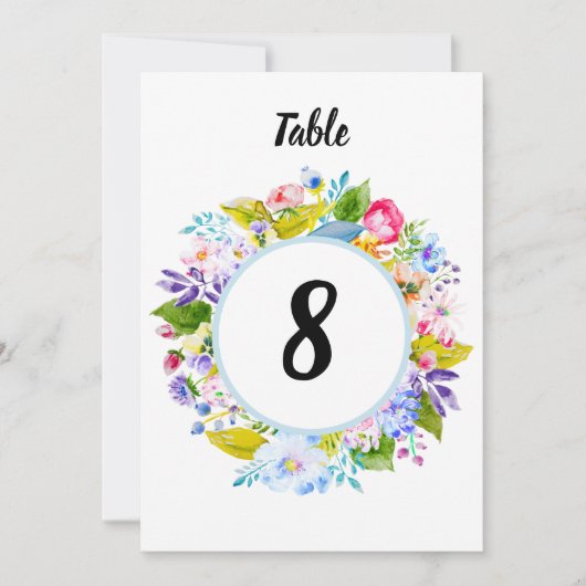 Zacht Blauw Bloemen Romantisch Tafelnummer (Voorkant)