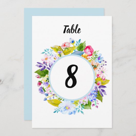Zacht Blauw Bloemen Romantisch Tafelnummer (Voorkant / Achterkant)