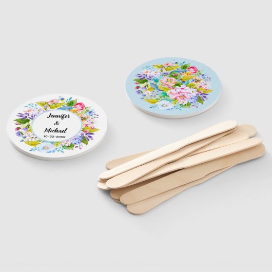 Zacht Blauw Bloemen Romantische Bruiloft Gast Fans Handwaaier (Niet-gemonteerd)