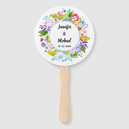 Zacht Blauw Bloemen Romantische Bruiloft Gast Fans Handwaaier (Voorkant)