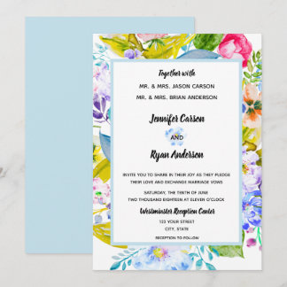 Zacht Blauw Bloemen Romantische Huwelijksuitnodigi Kaart