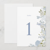 Zacht Blauw Bloemen Trouwtafel Nummer Kaart (Voorkant / Achterkant)