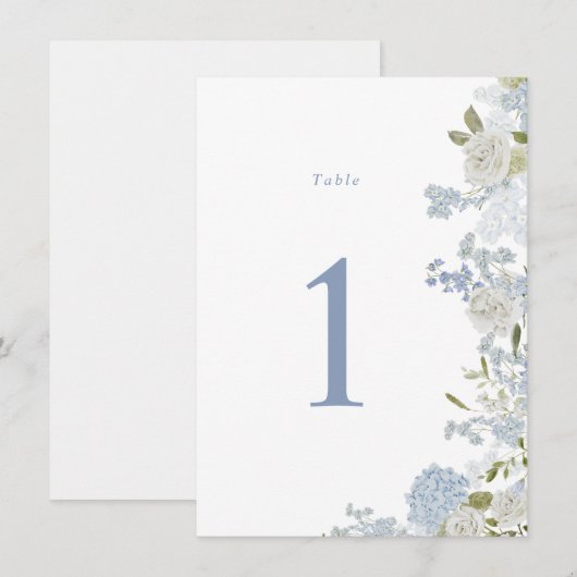 Zacht Blauw Bloemen Trouwtafel Nummer Kaart (Voorkant / Achterkant)