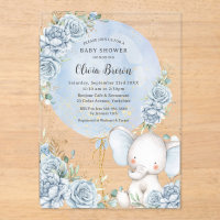 Zacht Blauw Bloemenballon Olifant Boy Baby shower