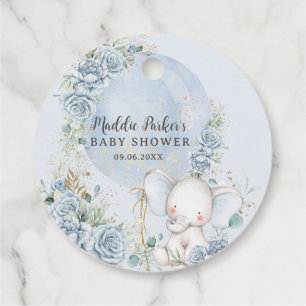 Zacht Blauw Bloemenballon Olifant Boy Baby shower Bedankjes Labels