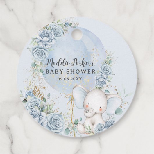 Zacht Blauw Bloemenballon Olifant Boy Baby shower Bedankjes Labels (Achterkant)