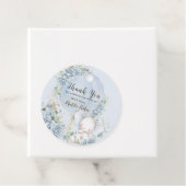 Zacht Blauw Bloemenballon Olifant Boy Baby shower Bedankjes Labels (In situ)