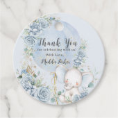 Zacht Blauw Bloemenballon Olifant Boy Baby shower Bedankjes Labels (Voorkant)