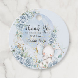 Zacht Blauw Bloemenballon Olifant Boy Baby shower Bedankjes Labels