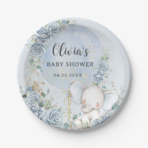Zacht Blauw Bloemenballon Olifant Boy Baby shower
