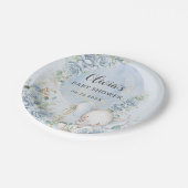 Zacht Blauw Bloemenballon Olifant Boy Baby shower Papieren Bordje (Gekanteld)