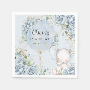Zacht Blauw Bloemenballon Olifant Boy Baby shower Servet