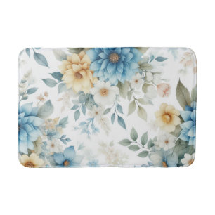 Zacht Blauw Bloemmotief  Badmat