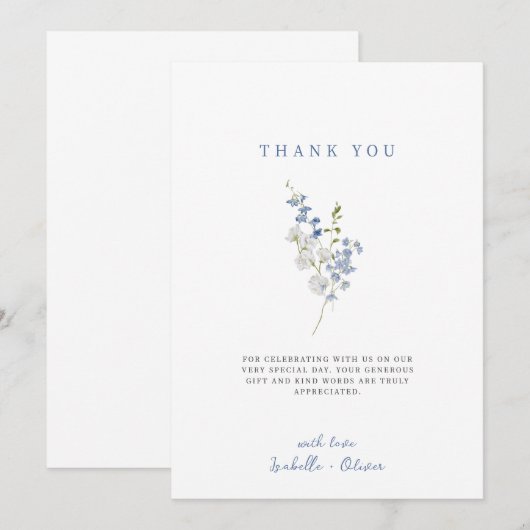 Zacht Blauw Delicaat Bloemenboeket Bedankkaart (Voorkant / Achterkant)