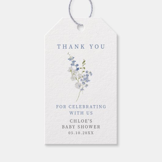 Zacht Blauw Delicaat Bloemenboeket Cadeaulabel (Voorkant)