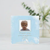 Zacht Blauw Doopsel Dank u kaart met Gouden Accent (Staand voorkant)