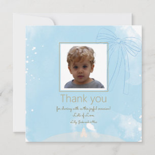 Zacht Blauw Doopsel Dank u kaart met Gouden Accent