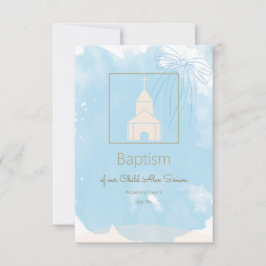 Zacht Blauw Doopsel RSVP met Gouden Accenten