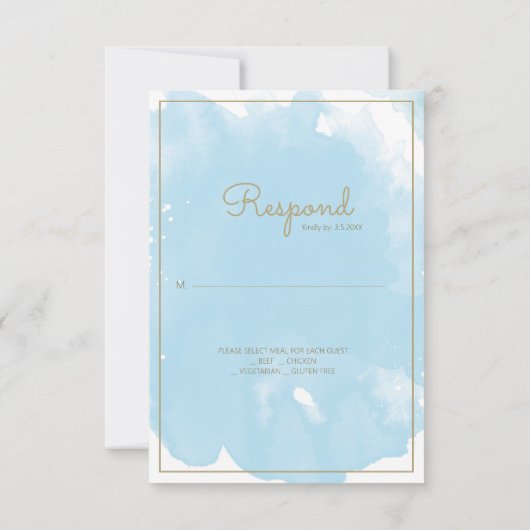 Zacht Blauw Doopsel RSVP met Gouden Accenten (Achterkant)